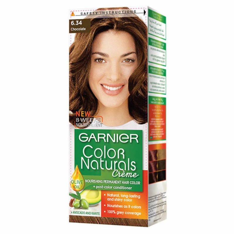 Garnier Color Naturals 6.34 Chocolate Hair Dye Kit: Long Lasting Grey Coverage & Nourishment - Garnier