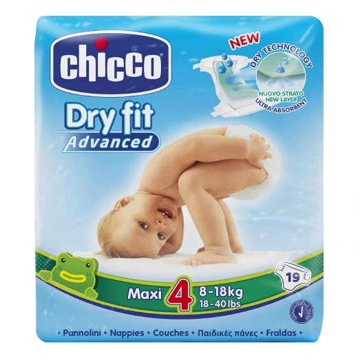 Chicco Dry Fit Plus Size 4 Maxi 8-18 Kg 19 قطعة Chicco Dry Fit Plus Size 4 Maxi 8-18 Kg 19 قطعة