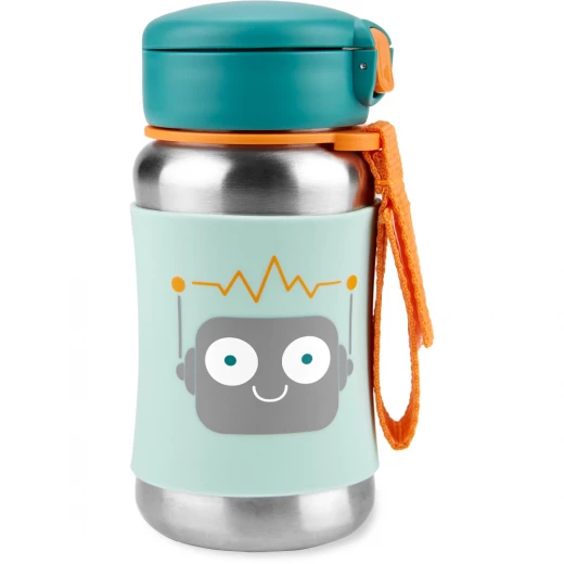 Skip Hop Spark Style Stainless Steel Straw Bottle, Robot Design, 350 Ml Skip Hop Spark Style Stainless Steel Straw Bottle, Robot Design, 350 Ml
