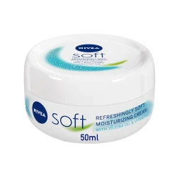 Nivea Soft Moisturizing Cream 50ml Jar, Fast Absorbing Refreshing Face & Body Moisturiser for Dry Skin with Signature Nivea Fragrance
