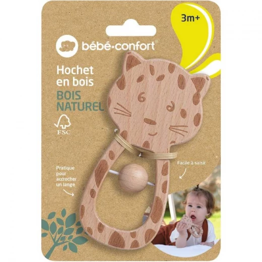 Bebe Confort Wooden Baby Rattle, Tiger Design Bebe Confort Wooden Baby Rattle, Tiger Design