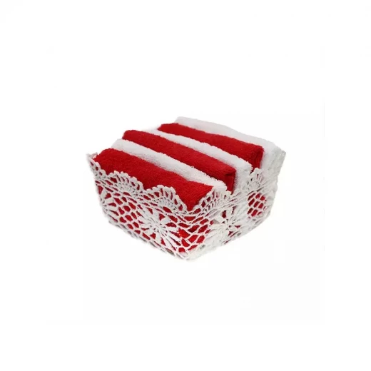 Weva Florina Guest Towels Basket, Red Color, 6 Pieces