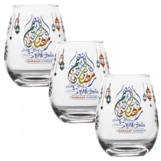 اكواب رمضان الزجاجية للشرب, 350 مل ,3 قطع اكواب رمضان الزجاجية للشرب, 350 مل ,3 قطع