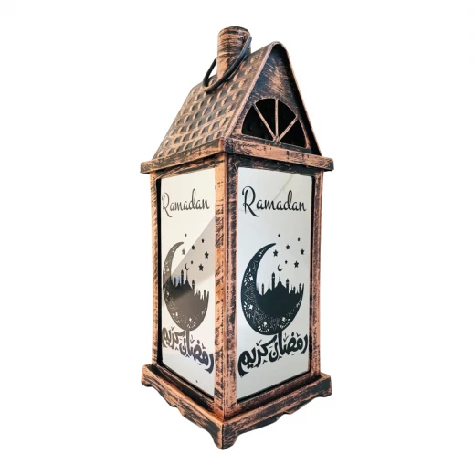 فانوس زينة ليد, بتصميم منزل رمضان كريم, باللون البرونزي, 35*15 سم فانوس زينة ليد, بتصميم منزل رمضان كريم, باللون البرونزي, 35*15 سم