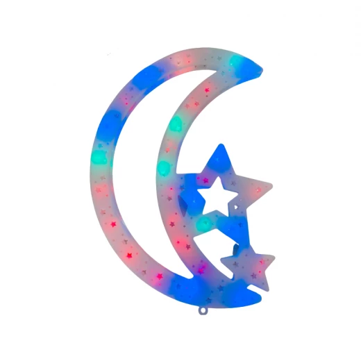 زينة رمضان مضيئة بتصميم هلال ونجوم, بالوان متنوعة, 11.5 * 17.5 سم زينة رمضان مضيئة بتصميم هلال ونجوم, بالوان متنوعة, 11.5 * 17.5 سم