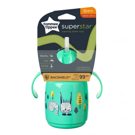 Tommee Tippee Superstar Training Straw Cup 6m+ 300ml - Green Tommee Tippee Superstar Training Straw Cup 6m+ 300ml - Green