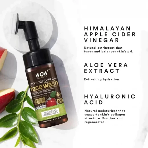 Wow Skin Science Apple Cider Vinegar Foaming Face Wash With Brush, 150ml - Wow Skin Science - Image 2