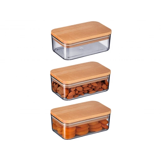 علب تخزين بغطاء خشبي ، 500 مل ، 3 قطع من مدام كوكو علب تخزين بغطاء خشبي ، 500 مل ، 3 قطع من مدام كوكو