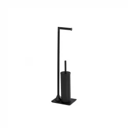 Wenko Wenko "Hella" Standing Toilet Paper Holder & Toilet Brush, Stainless Steel - Black