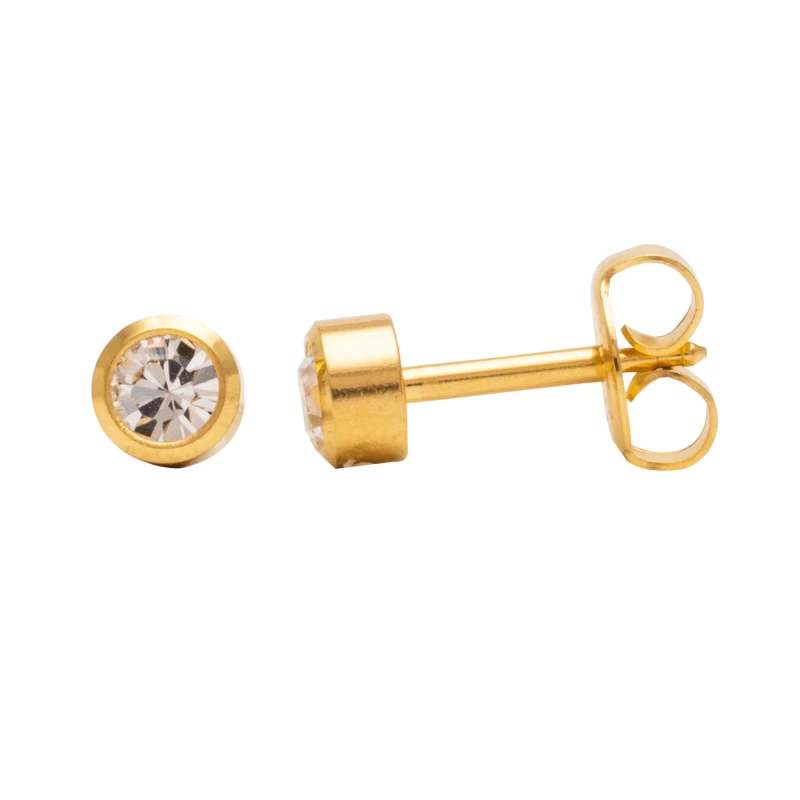 Studex Gold Plated Regular Bezel April Crystal Sterilized Ear Studs - Studex