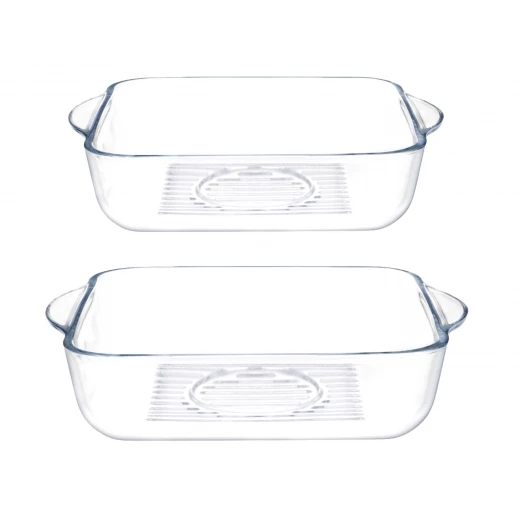 Madame Coco Savona 2-piece Square Glass Baking Tray Set With Grill Madame Coco Savona 2-piece Square Glass Baking Tray Set With Grill