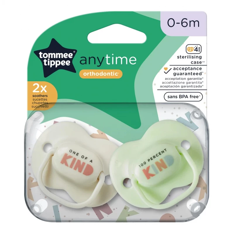 Tommee Tippee Anytime Soother, 0-6m, 2 Pieces, Green - Tommee Tippee