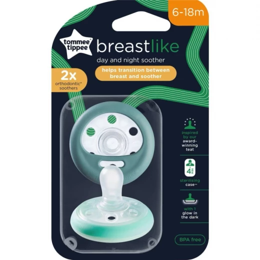 Tommee Tippee Closer To Nature Soother, Breast Like Day & Night 6-18 Months, 2 Pack Tommee Tippee Closer To Nature Soother, Breast Like Day & Night 6-18 Months, 2 Pack