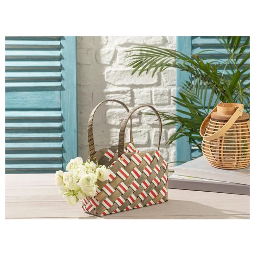 سلة رويال مخططة ، لون رمادي وأحمر, 27*11*18 سم من انجلش هوم سلة رويال مخططة ، لون رمادي وأحمر, 27*11*18 سم من انجلش هوم