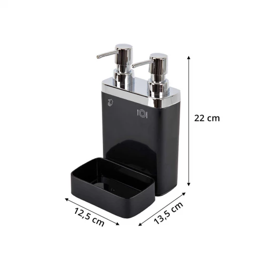 Primanova Viva Double Liquid Soap Dispenser with Spong Dish, Black Color - Primanova - Image 2