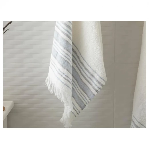طقم مناشف حمام ريترو مخطط, لون بيج فاتح وازرق, 50*85 + 70 150 سم, قطعتان من انجلش هوم - انجلش هوم - Image 2