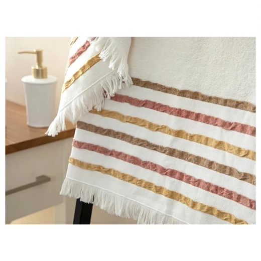 طقم مناشف حمام مخططة قطنية ريترو, لون احمر, 50*85 + 75*150 سم, قطعتان من انجلش هوم - انجلش هوم - Image 2