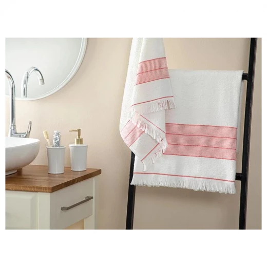 طقم مناشف حمام مخططة قطنية ريترو, لون زهري, 50*85 + 75*150 سم, قطعتان من انجلش هوم طقم مناشف حمام مخططة قطنية ريترو, لون زهري, 50*85 + 75*150 سم, قطعتان من انجلش هوم