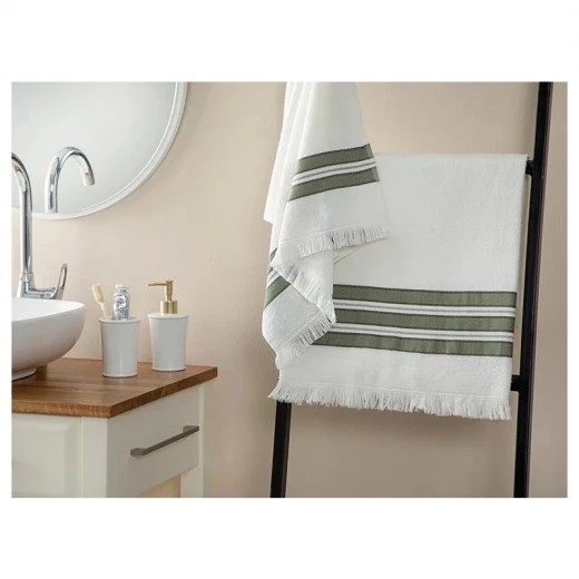طقم مناشف حمام مخططة قطنية ريترو, لون اخضر, 50*85 + 75*150 سم, قطعتان من انجلش هوم طقم مناشف حمام مخططة قطنية ريترو, لون اخضر, 50*85 + 75*150 سم, قطعتان من انجلش هوم