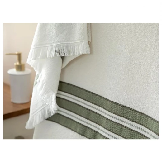 طقم مناشف حمام مخططة قطنية ريترو, لون اخضر, 50*85 + 75*150 سم, قطعتان من انجلش هوم - انجلش هوم - Image 2