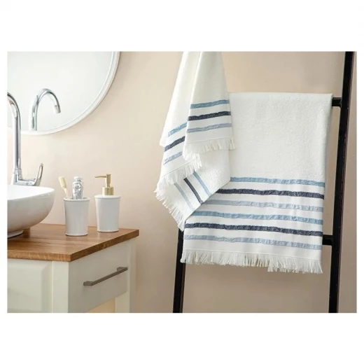 طقم مناشف حمام مخططة قطنية ريترو, لون ازرق, 50*85 + 75*150 سم, قطعتان من انجلش هوم طقم مناشف حمام مخططة قطنية ريترو, لون ازرق, 50*85 + 75*150 سم, قطعتان من انجلش هوم