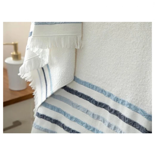 طقم مناشف حمام مخططة قطنية ريترو, لون ازرق, 50*85 + 75*150 سم, قطعتان من انجلش هوم - انجلش هوم - Image 2