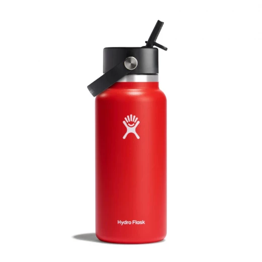 Hydro Flask 32 Oz Wide Mouth With Flex Straw Cap, Goji Color, 946ml Hydro Flask 32 Oz Wide Mouth With Flex Straw Cap, Goji Color, 946ml