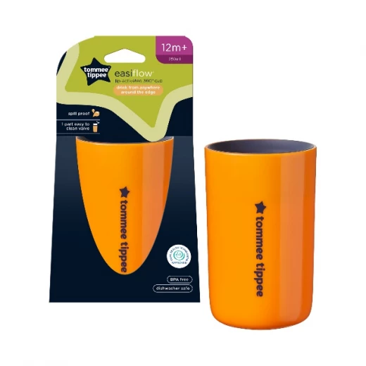 Tommee Tippee 360° Cup Without Handle, 250 Ml Orange Color Tommee Tippee 360° Cup Without Handle, 250 Ml Orange Color