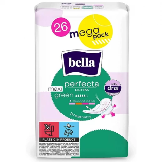 Bella Perfecta Ultra Maxi Green Silky Drai, With Wings, 26 Pieces Bella Perfecta Ultra Maxi Green Silky Drai, With Wings, 26 Pieces