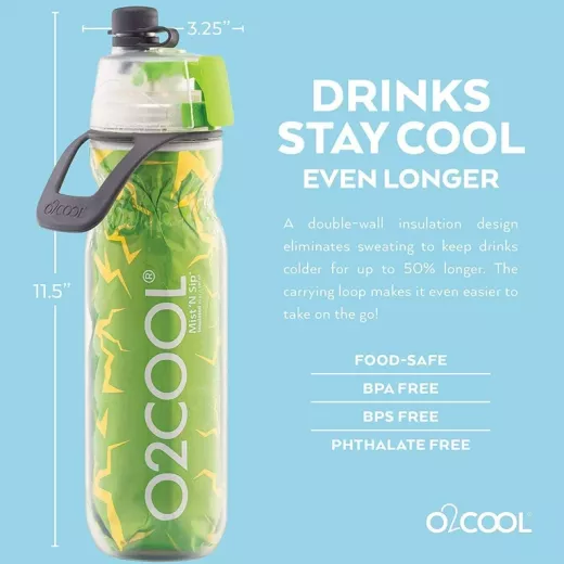 O2COOL Mist 'N Sip Misting Water Bottle 2-in-1, Green Color, 592 ml - Image 3