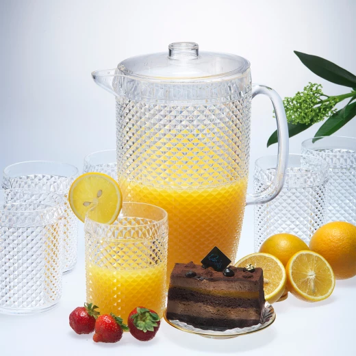 طقم 7 قطع إبريق أكريلك 2.37 لتر و 6 أكواب بتصميم ألماسي - فيغ - Image 3
