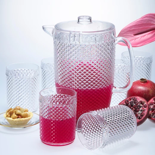 طقم 7 قطع إبريق أكريلك 2.37 لتر و 6 أكواب بتصميم ألماسي - فيغ - Image 2