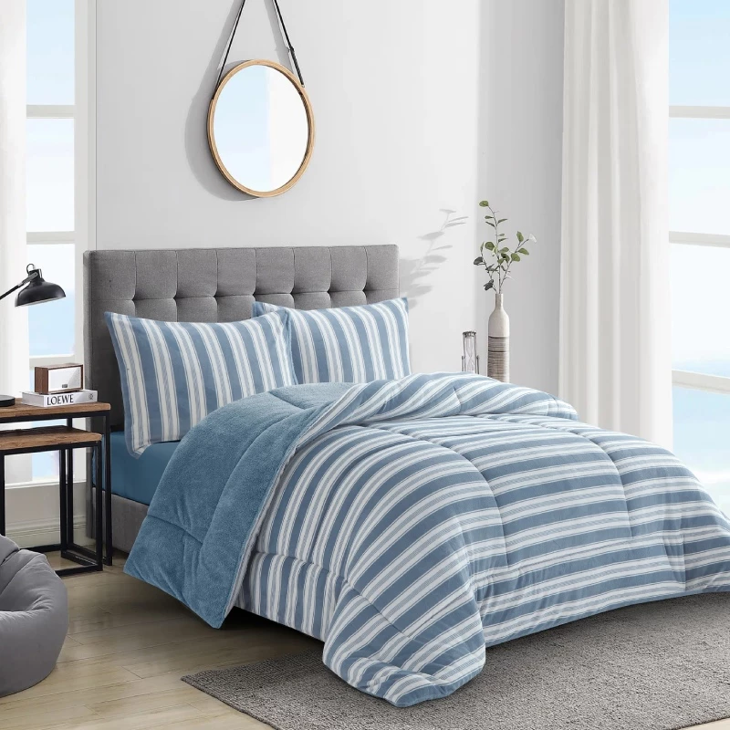 Nova home bliss winter flannel comforter set - king/super king - blue 6pcs - Nova Home