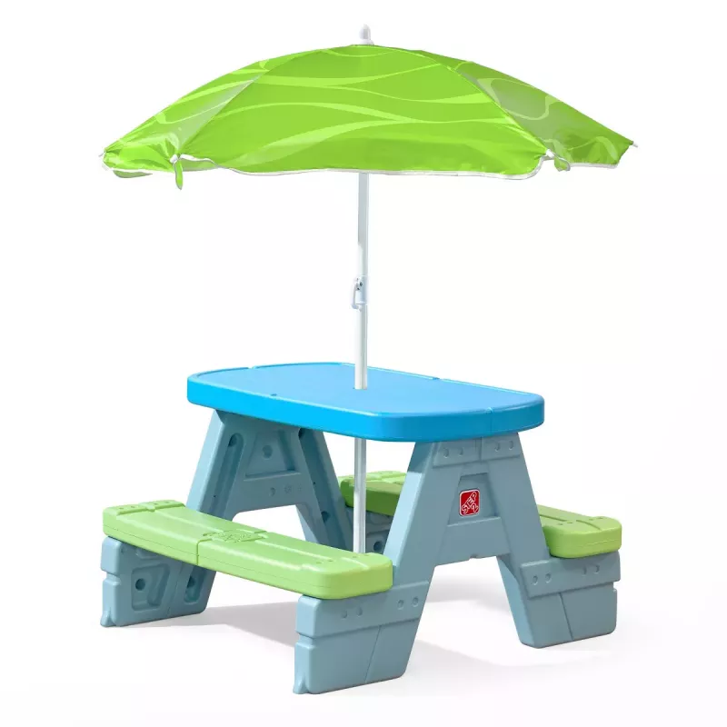 Step2 Sun & Shade Picnic Table with Umbrella - Blue/Green - Step2