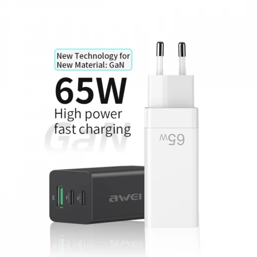 awei PD9 65W ثنائي النوع C / USB-C + USB GaN سريع - اوي - Image 3