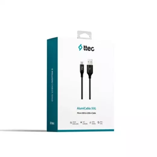 أسود تي تيك ألوميكابل  USB صغير، 2.0، XXL، 3MT.  كابل شحن / بيانات - تي تي اي سي - Image 3