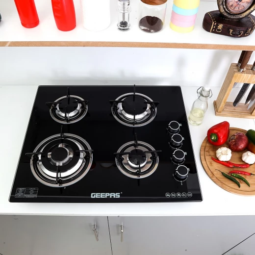 Geepas 4-Burner Tempered Glass Gas Hob, 6.51kW, Auto Ignition, Black GK4410 - GEEPAS - Image 2