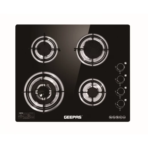 Geepas 4-Burner Tempered Glass Gas Hob, 6.51kW, Auto Ignition, Black GK4410 Geepas 4-Burner Tempered Glass Gas Hob, 6.51kW, Auto Ignition, Black GK4410