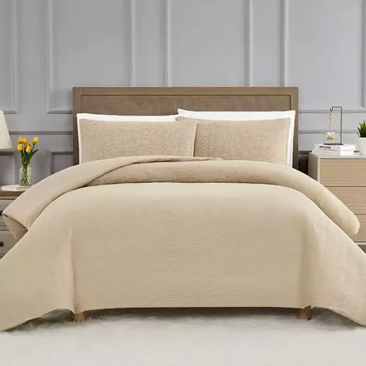 طقم لحاف بنسيج مميز سمبلي, باللون البيج, قياس كوين , 4 قطع من نوفا هوم - نوفا هوم - Image 5