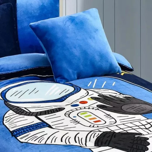 Nova home walk in space printed velvet flannel winter comforter set single/twin navy 5 pcs - Nova Home - Image 3