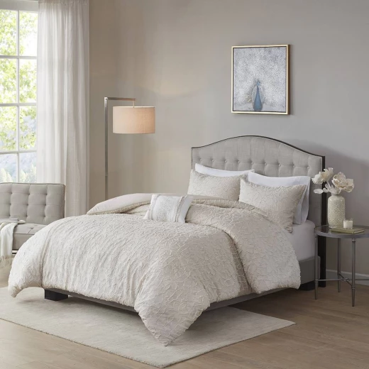 Nova Home Florence Jacquard Cotton Comforter Set, 7 Pieces, King, Super King, Beige Color - Nova Home - Image 3