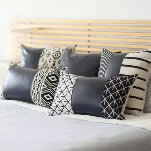 Nova Home Boho Chic Leather & Jacquard Cushion Cover,  45x45 Cm - Nova Home - Image 2