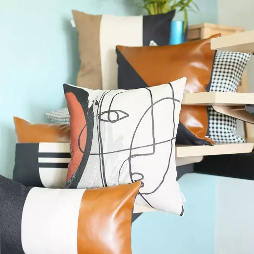 Nova Home Boho Chic Leather & Jacquard Cushion Cover, 45x45 Cm - Nova Home - Image 3
