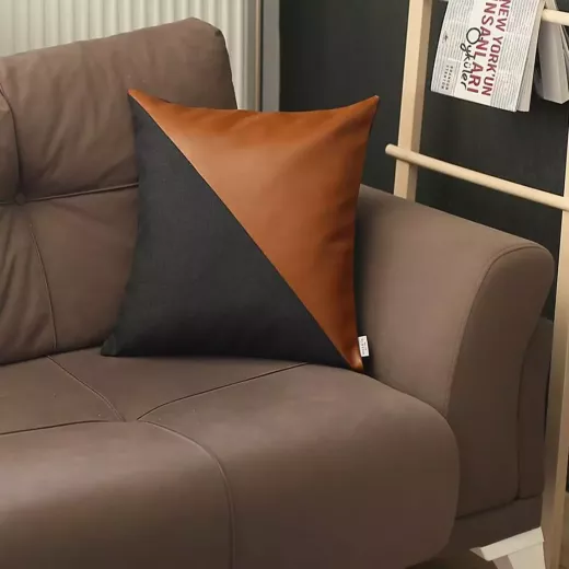 Nova Home Boho Chic Leather & Jacquard Cushion Cover, 45x45 Cm - Nova Home - Image 4