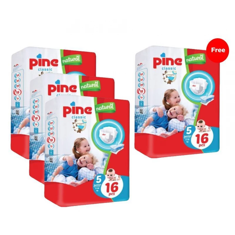 Pine Diapers 3+1, Classic Size 5, 16 Pads, from 11 to 25 kg - PIne