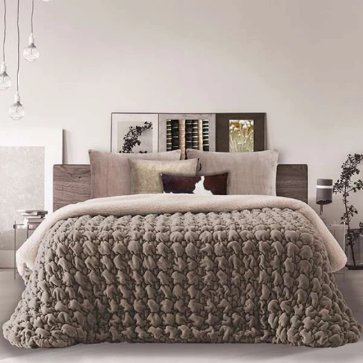 طقم لحاف شتوي بابل مخملي, باللون البني, قياس 180*200, 6 قطع من مينترول - مانتيرول - Image 3