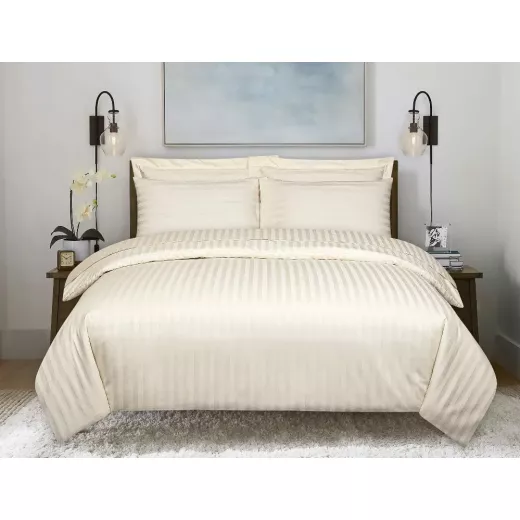 Nova Home UltraStripe Hotel Style Duvet Cover Set, Queen Size, Beige Color - Nova Home - Image 3