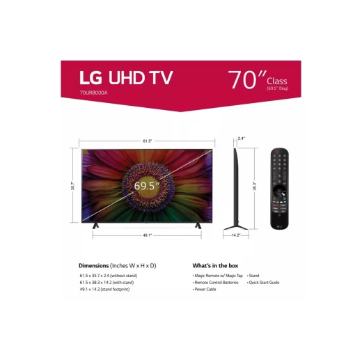 3 شهور مجانية من Apple TV+  تلفزيون فائق الوضوح ال جي (UHD) بدقة  4k مقاس 70 بوصة من السلسلة UR8000 ، مع HDR (النطاق الديناميكي العالي) النشط  4kتصميم شاشة سينمائية وتقنية ThinQ AI للتلفزيون الذكي بنظام التشغيل webOS - إل جي - Image 5