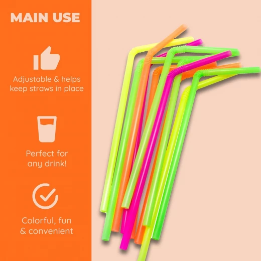 مصاصات الشرب البلاستيكية المرنة للاستعمال مرة واحدة, 100 قطعة - Image 3