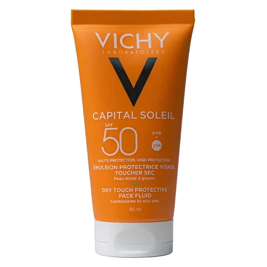 سائل الوجه المطفي من فيشي كابيتال إيديال سوليل بحماية SPF 50 ولمسة جافة، سعة 50 مل سائل الوجه المطفي من فيشي كابيتال إيديال سوليل بحماية SPF 50 ولمسة جافة، سعة 50 مل
